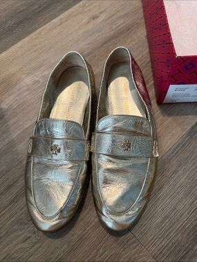 Tory Burch Metallic Gold Leather Loafers